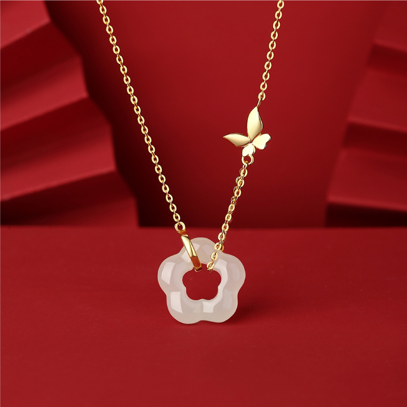 yuliny hetian jade flower & butterfly necklace s925 sterling silver pendant for women yuliny hetian jade flower & butterfly necklace s925 sterling silver pendant for women