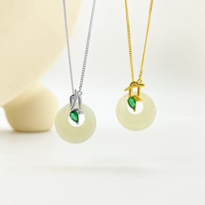 yuliny hetian jade safety buckle necklace s925 silver "golden bough" pendant for women