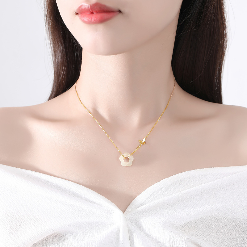 yuliny hetian jade flower & butterfly necklace s925 sterling silver pendant for women yuliny hetian jade flower & butterfly necklace s925 sterling silver pendant for women
