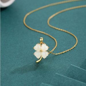 yuliny hetian jade clover necklace 925 sterling silver lucky pendant for women