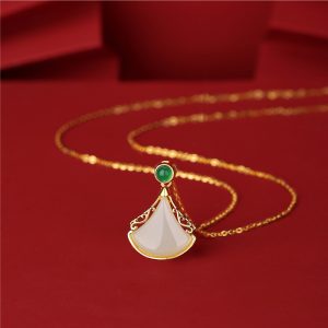 yuliny hetian jade skirt pendant necklace s925 silver fan shaped necklace for women
